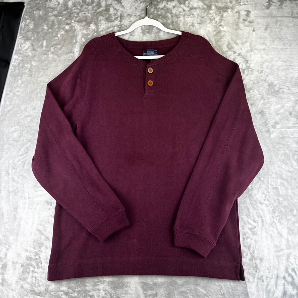 Great Northwest Henley Shirt‎ Mens Large Burgundy Cotton Long Sleeve (1584)